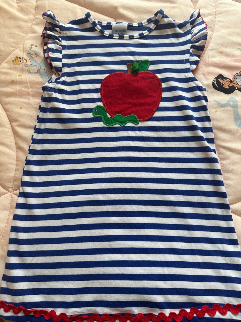 Bailey Boys Blue & White Striped Girls Dress with Red Apple Applique